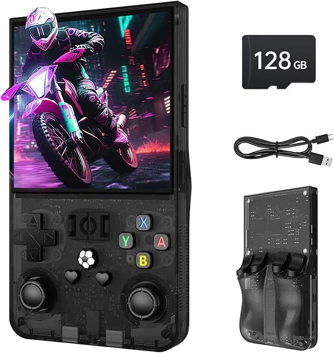 R36MAX Retro Handheld Game Console, 4.0" IPS Screen Retro Gaming Console, 128GB TF Card, 30+ Mainstream Emulators, 22,000+ Classic Games, Open Source Linux System, 4000mah Battery – Black