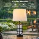 Outdoor Table Lamps Set of 2, Farmhouse Lamps for Patio Table Decor with Cord, Rustic Table Lights With Seeded Glass, 23.5" Plug-in Outdoor Lamps for Patio Waterproof, LED Bulbs Included (Black)