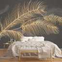 Black and Gold Feather Wallpaper Huge Banana Leaf Mural Wallpaper for Bedroom Living Room TV Background (Not Peel n' Stick)