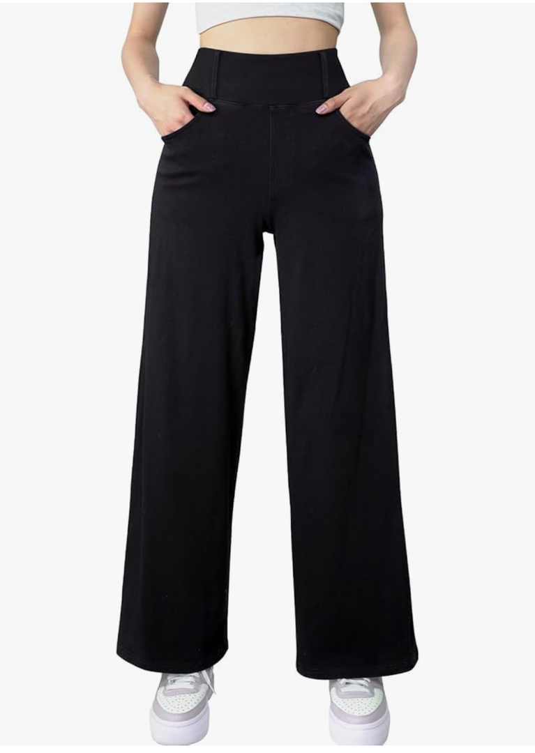 Simple Flavor Women's Wide Leg Jeans High Waisted Stretch Pull-on Baggy Denim Pants with Pockets, Size M