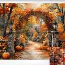 Kate Autumn Stone Arch Backdrops Pumpkin Photo Backdrop Fall Leaves Scenery Photography Backdrops for Seasonal Party Photo Studio Props, 10x6.5ft