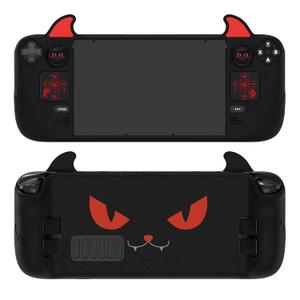 PlayVital Cute Demon Protective Case for Steam Deck LCD & OLED, Kawaii Anti-Slip Protector for Steam Deck OLED with Thumb Grip Caps & Trackpads Stickers & Back Button Enhancement Set - Black