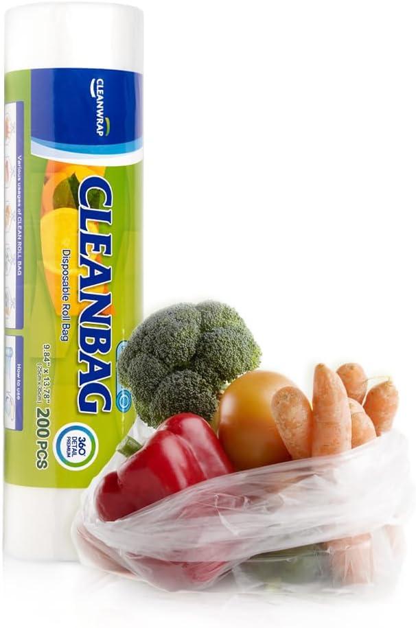 CLEANWRAP Food Storage Roll Bags (9.84 * 13.78-200 PCS) - Mother's Day Gifts for Mom, Mini Plastic Bags for Bread and Produce (Medium)
