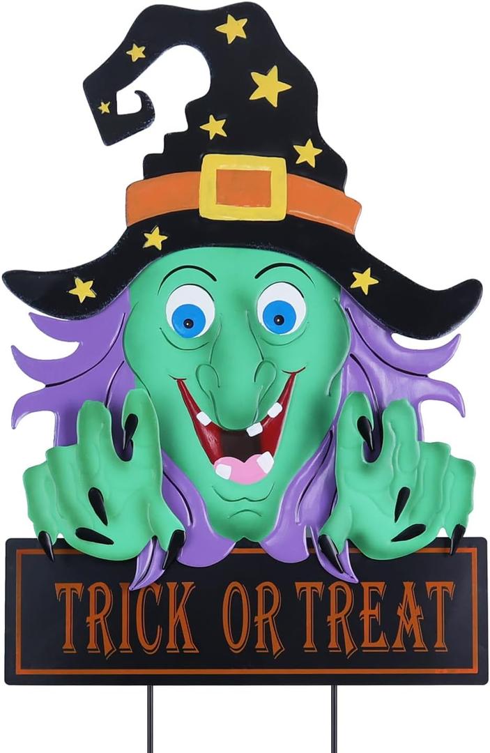 hogardeck Halloween Decorations Outdoor, Metal Witch Decorative Garden Stakes for Halloween Decor, Trick or Treat Yard Signs for Outside Garden Lawn Porch Party Decorations