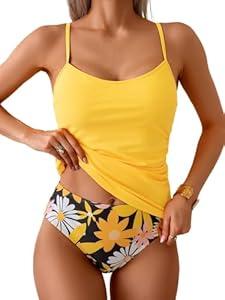 Eomenie Tankini Swimsuits for Women Two Piece Tummy Control Bathing Suit Slimming Modest Swimwear with High Waisted Bottom (M)