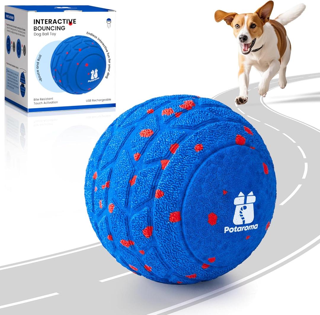 Potaroma Dog Toys Ball, Interactive Motion Activated 3 Mode Automatic Bouncing Ball Toys Durable E-TPU Material for Medium/Large Dogs, USB Rechargeable 2.9 Inches