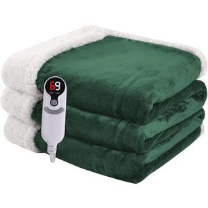 Heated Blanket Electric Blanket Full Size 72''x84'' with 5 Heating Levels, 10 Hour Auto Shut Off, Machine Washable, Flannel & Sherpa Soft Warming Blanket for Couch, Bed, Office - Grass Green