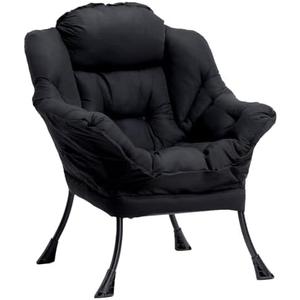 HollyHOME Modern Fabric Large Lazy Chair, Accent Oversized Comfy Reading Chair, Thick Padded Cozy Lounge Chair with Armrest, Leisure Sofa Chair for Living Room, Bedroom, Dorm, Matte Black