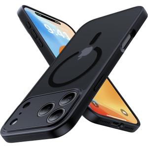 4 x Magnetic Shockproof for iPhone 17 Pro Max Case,Upgrade[Camera Protection][Compatible with Magsafe][Non-Slip][Mil-Grade Protection] Slim Translucent Matte Phone Case for iPhone 17 Pro Max,Black