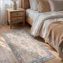 Bavni Area Rug 3x5, Non-Slip Washable Rugs for Living Room Office, Boho Distressed Printed Rug, Low Pile Foldable Decorative Carpet for Bedroom Kitchen Office, Teal/Multi