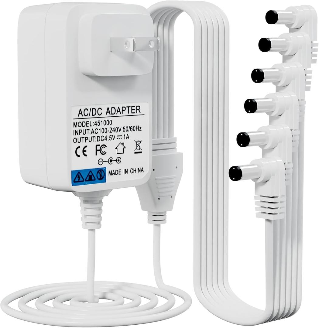 4.5V White Power Adapter, Compatible with Lemax Lighting Accessories 74295 74707 84428 44242 94527 94563 94565 94566 94564 64517 74269 Christmas mini Lighting Building Decoration (6 Output Heads)