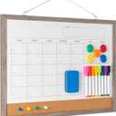 Dry Erase Calendar Whiteboard, 17" x 13" Magnetic Whiteboard Cork Board Combo, Reusable Monthly Planner with 8 Markers, Eraser, Magnets and Push Pins to Hang Dry Erase Board for Home, School - Gray
