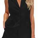 PRETTYGARDEN Women Summer 2 Piece Outfits 2025 Casual Lapel V Neck Button Down Vest Shorts Set Business Work Blazer Sets (X-Large, Black)