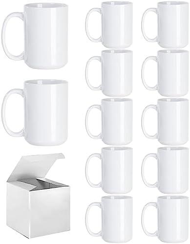 ABBSH Sublimation Coffee mugs, 15 oz White Coffee Mugs Tazas Para Sublimacion Cups With Box for Coffee, Soup, Tea, Milk, Latte, Hot Cocoa Set of 12