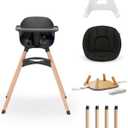 Lalo The 3-in-1 High Chair Kit - Convertible Wooden High Chair for Babies & Toddlers with Infant Support, Cushion, Booster Conversion Kit & Play Legs, Adjustable Footrest - Licorice
