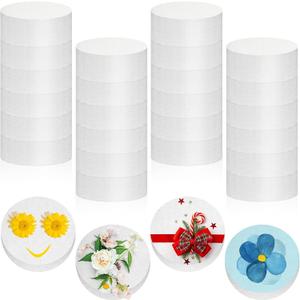 Henoyso 24 Pcs Foam Circles Polystyrene Foam Discs Cylinders Crafts Round White Block for DIY Arts Sculpture Modeling Kids Class Floral Christmas Valentines Day Supplies(4 x 4 x 2 Inch)