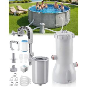 1000 GPH Pool Pumps and Skimmer for Above Ground, Floating Pools Surface Skimmer Basket with 10 Pcs Skimmers Socks, Swimming Pools Pump with Removable Filter Cartridge, Pool Accessories Combo
