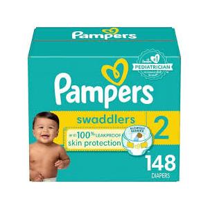 Pampers Swaddlers Diapers, Size 2 (12-18 lbs), 148 Count, Absorbent