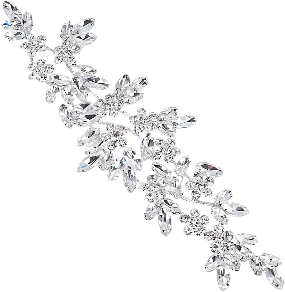 FINGERINSPIRE Rhinestone Applique Crystal Applique 8.6x2.5inch Silver Wedding Rhinestone Applique Flower Rhinestone Applique Rhinestone Sash Applique for Bridal Wedding Dress Clothes Shoes