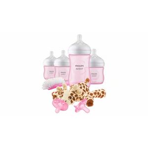 Philips Avent Natural Response Baby Gift Set - 3X 4oz Pink Bottles with Slow Flow Nipples (Flow 2), 1x 9oz Pink Bottle with Medium Flow Nipples (Flow 3), 2X Soothie Pacifiers 0-3m, SCD838/03