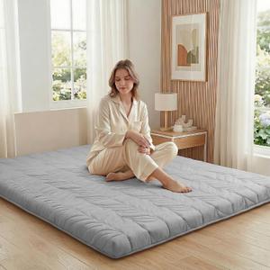 ZonLi Japanese Floor Mattress Futon Mattress King Size, 4" Thicken Roll Up Tatami Mat 100% Cotton Washable Cover, Portable & Foldable Floor Bed Mattress for Sleeping, Dormitory, Adult Kids, Grey