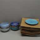 vancasso Bonita Dinnerware Set Blue Stoneware 12 Pieces Service for 4, Handpainted Spirals Pattern Stoneware Plates and Bowls Set