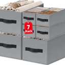 7 Pack Closet Organizers Bins, 2 Sizes Closet Shelf Organizer with Handles - Fabric Home Organization and Storage Baskets for Organizing Clothes Toys Blanket Towel Purse (Grey)