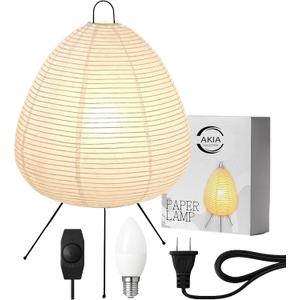 Noguchi Akari Rice Paper Lantern Lamp - Dimmable Japanese Table Lamp with Washi Paper Shade, Bulb Included - Japandi Bedside, Desk Light (Small)