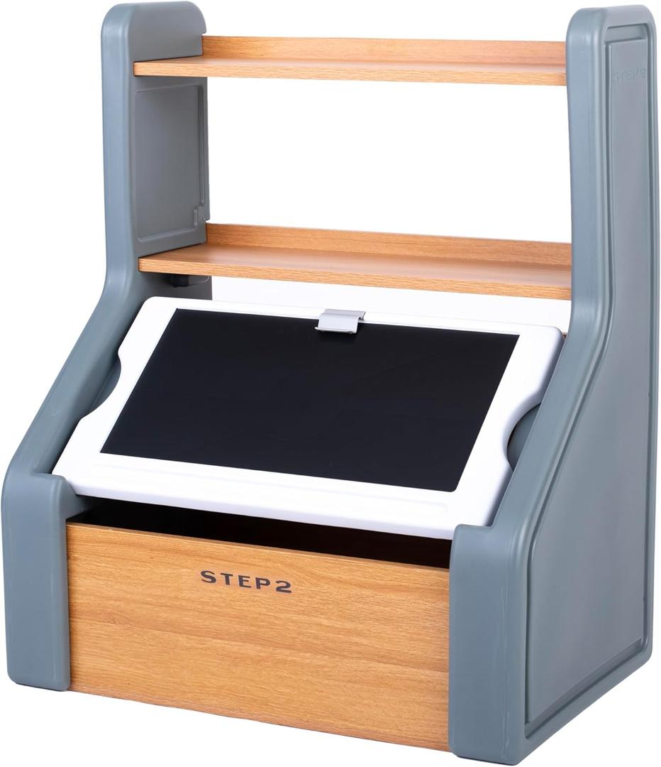 Step2 Harmony Toy Storage Box, Kids Toy Storage Bin with Chalkboard Lid, Easel & Toy Organizer in One, Made of Durable Plastic, For Toddlers 2+ Years Old, Sage Gray