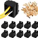 10PCS Relay Base Holders, 12V/24V 30A-80A Socket Holder Connector, 5 Pin Base Socket With 50PCS 6.3mm Terminals Electrical Wire Splice Connectors for Car Truck Marine Boat