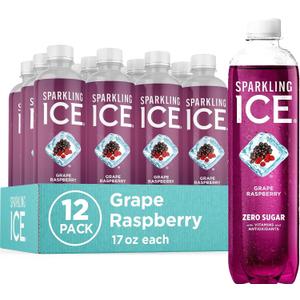 Sparkling Ice, Grape Raspberry Sparkling Water, Zero Sugar Flavored Water, with Vitamins and Antioxidants, Low Calorie Beverage, 17 fl oz Bottles (Pack of 12)