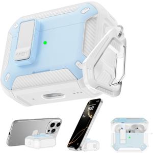 RFUNGUANGO AirPods Pro 3 Case, Compatible with Apple AirPods Pro 3rd Generation(2025) Protective Case with Phone Holder & Cleaning Kit, Magnetic Automatic Lock, Compatible with Magsafe, Light Blue