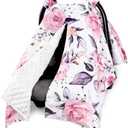 Baby Car Seat Cover, Breathable Infant Carseat Cover for Summer Peekaboo Opening Car Seat Canopy Cover, Nursing Cover for Baby Boys Girls (Pink Floral)