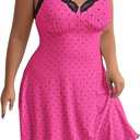 SHENHE Women's Plus Size Lace Trim Sleeveless Heart Nightgown Ribbed Slip Dress Chemise Hot Pink, 3XL