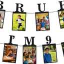9th Birthday Decorations Banner Boy - 2 Pcs Black Glitter Photo Banner Bruh I M 9 with Photo Cards Pre Strung for Kids Boys 9 Year Old Birthday Party Decor Supplies