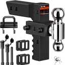 Ehaho Adjustable Trailer Hitch, Drop Hitch 2.5 Inch Receiver with 6 Inch Drop/Rise for Truck 18,500 LBS GTW, 360 Rotating Towing Hitch Balls Double Anti-Theft Locking Hitch Pins
