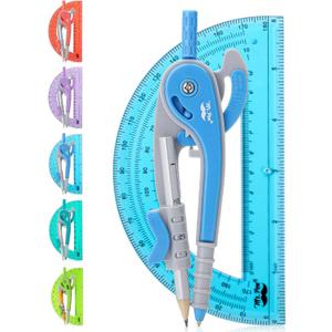 Mr. Pen- Geometry Compass and Protractor Set, 6 Inch Compass, 6 Inch Protractor, Drawing Tool for School, Clear Plastic, Easy Grip, Precision Design for Math, Art, Drafting, Architecture (Blue)