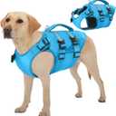 Kuoser Dog Life Jacket, High Flotation Dog Life Vest for Swimming Boating, Adjustable Ripstop Pet Lifesaver for Small Medium and Large Dogs, Reflective Safety Puppy Swimming Vest with Rescue Handle (Large (Chest Girth:22.83-29.53''), Blue)