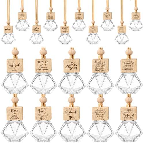 Funnymoom 30 Pcs Appreciation Gift Bulk Car Diffuser Air Freshener Ornament Hanging Empty Glass Essential Oil Bottle for Coworker Staff Teachers Nurse Employee Team Thank You Gift