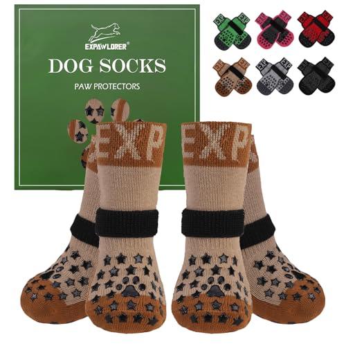 EXPAWLORER Anti Slip Dog Socks to Prevent Licking Paws - Dog Shoes for Hot Pavement, Dog Booties for Hardwood Floors, Dog Boots & Paw Protectors with Grippers for Small Medium Large Senior Dogs, Size XL