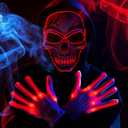 Spooktacular Creations Halloween LED Skull Mask with Light Up Gloves, Red Scary Glow Up Skull and Glow in The Dark Skeleton Mask for Adult Halloween Cosplay Costumes Accessories, Party Dress Up