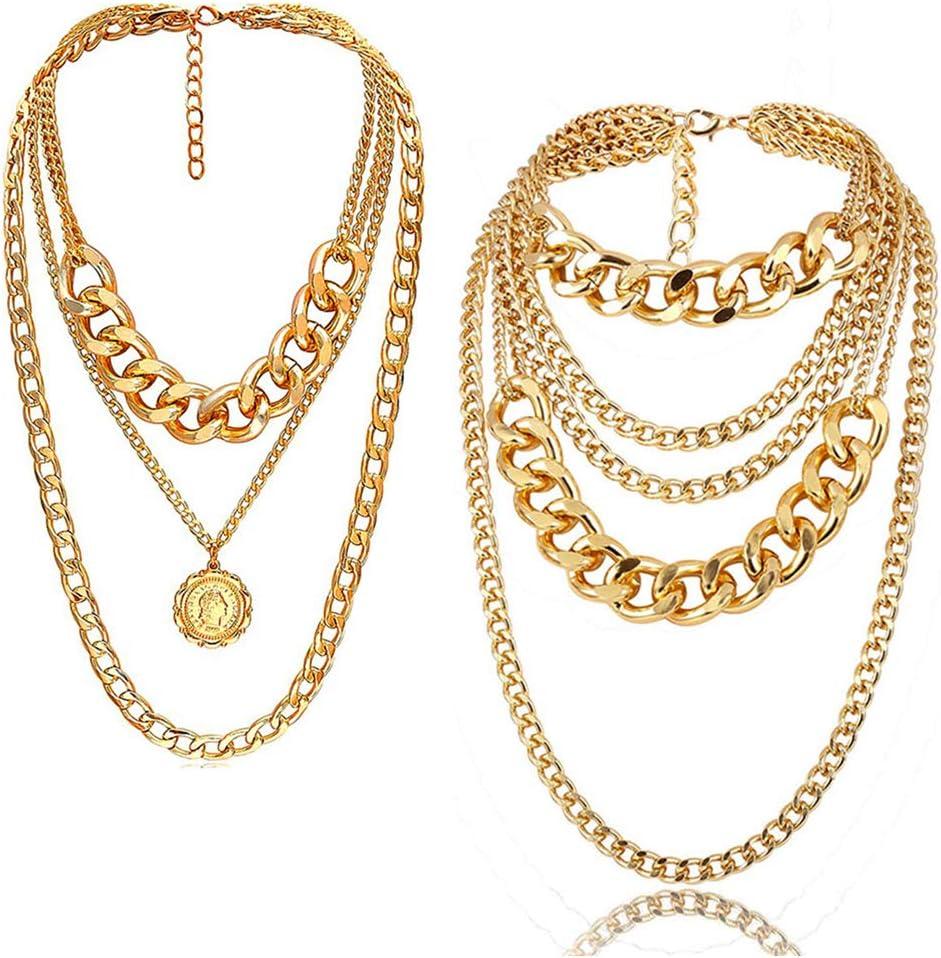 Chunky Necklaces for women Punk Chain Multilayer Statement Collar Necklace Gold