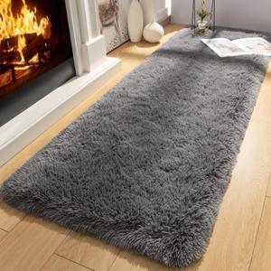 Merelax Soft Area Rugs for Livingroom Bedroom, Shaggy Plush Fuzzy Fluffy Carpet Furry Fur Rug, Modern Indoor Comfy Nursery Kids Dorm Home Decor Floor Mat, 2 x 6 ft, Charcoal (2 x 6 Feet)
