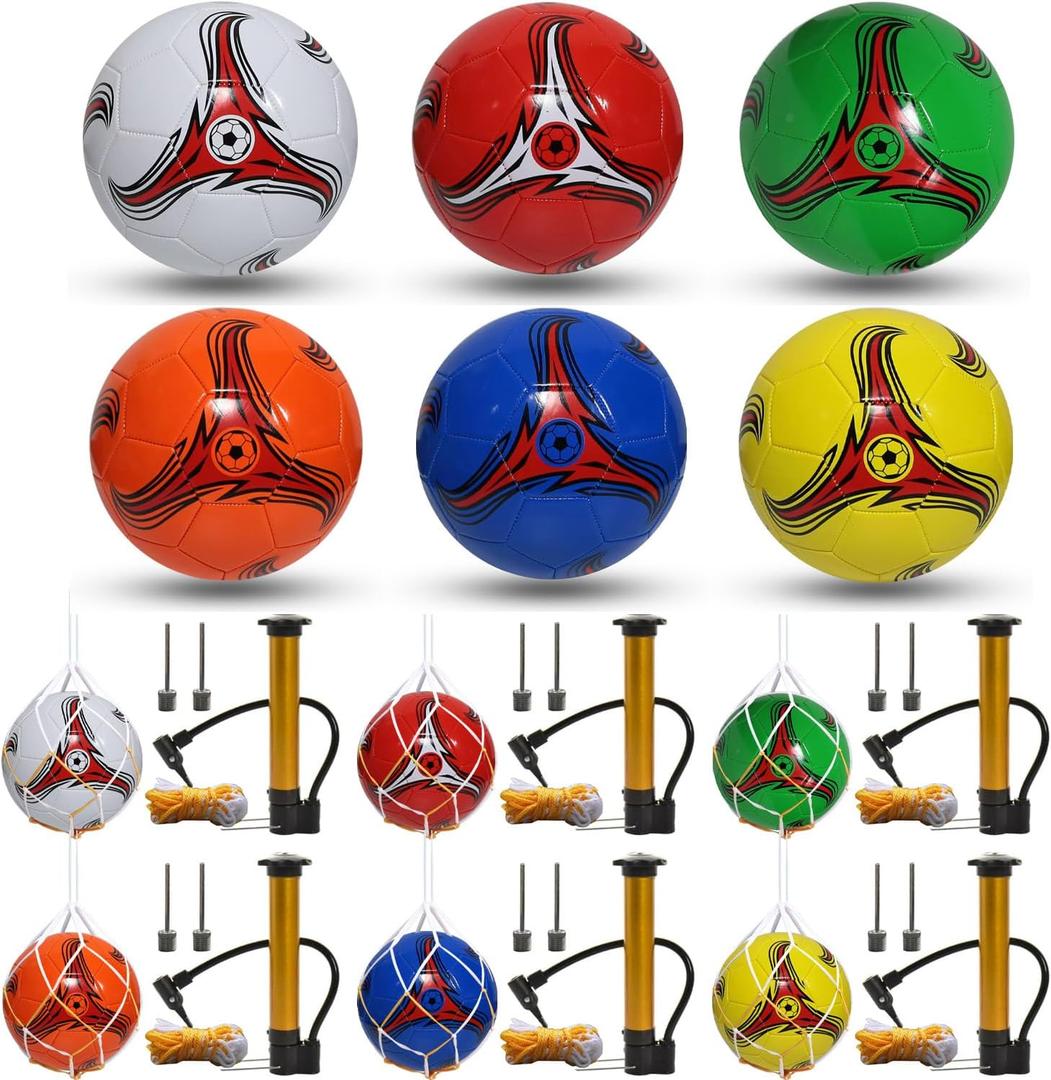 Youlina 6 Pack Operation Deflated Christmas Soccer Ball with Pump, Bulk Soccer Balls, Classic Soccer Balls with Mesh Sport Bag Pump Needle for Shoebox Gift Fillers Charity Donations (Size 4)