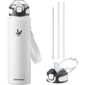 Enerbone 32 oz Insulated Water Bottle, Stainless Steel Bottle with Carrying Strap, Double-Wall Vacuum Insulation Design, Leakproof Sports Bottle with Straw, Keep Drinks Cold or Hot for Hours