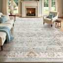 WITSHOCK 10x12 Area Rugs for Living Room: Machine Washable Non Slip Vintage Carpet - Low Pile Lightweight Print Rug for Bedroom Dining Room - Stain Resistant for Household - Pet Owners (Light Blue)
