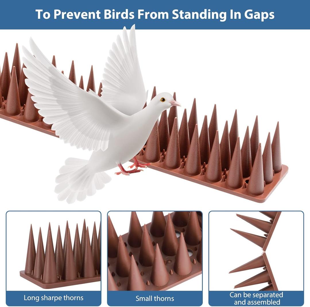 Bird Spikes, 20 Pack Squirrel Raccoon Pigeon Cat Animal Deterrent Spikes Anti-Climb for Outside Anti Animal Defender Spikes Outdoor to Keep Birds Away Brown