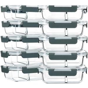M MCIRCO 10-Pack,30 Oz Glass Meal Prep Containers 2 Compartments Airtight Lunch Bento Boxes with Lids, Glass Food Storage Containers, Microwave, Oven, Freezer and Dishwasher