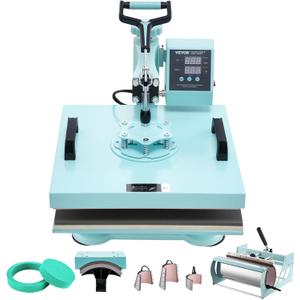 VEVOR 15x15 Heat Press Machine 8 in 1 Combo with 30 OZ Tumbler Press & Hat Press, Slide Out Heat Press Sublimation Machine for T-Shirts, Hats Caps Tumblers Glass Cans Mugs, and Plates (Light Green)