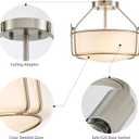 WUZUPS Chandelier 3-Light Semi-Flush Mount Ceiling Light Frosted White Glass Shade Modern Lighting Fixture for Diningroom Hallway Kitchen Bathroom, H 10" x W 14.8", E12 Base, Brushed Nickel